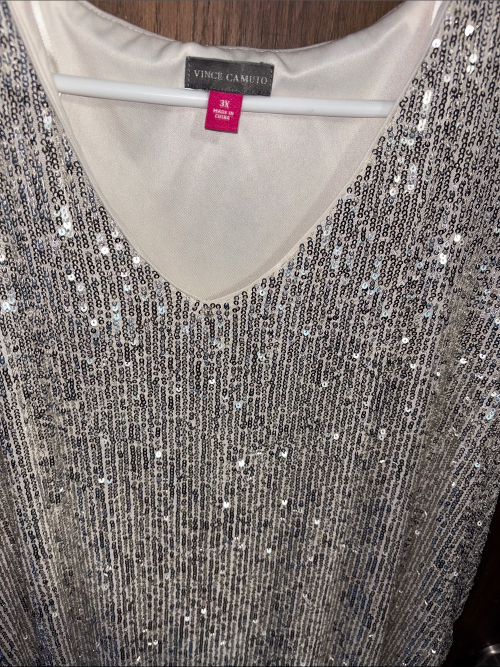 Vince Camuto Silver Sequin V-Neck Mini Dress - Picture 8 of 16